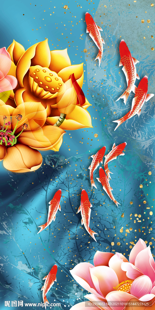 装饰画 荷花 鱼