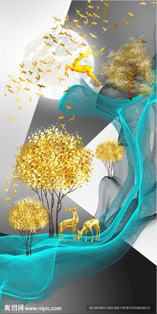 装饰画 抽象画 线条 麋鹿