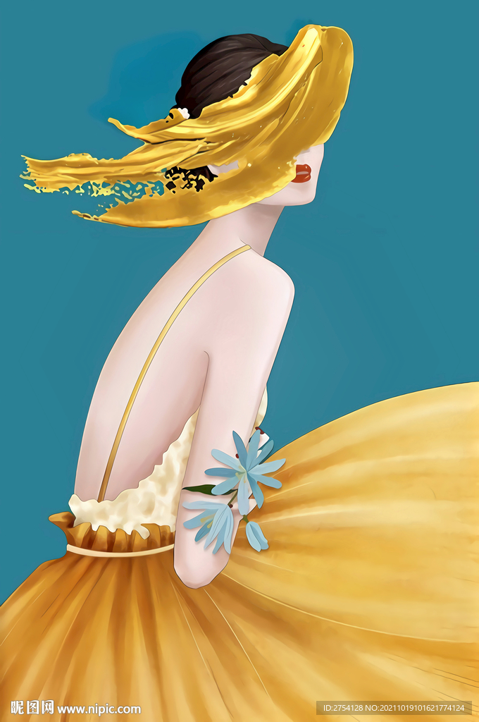 装饰画 晶瓷画 美女 黄色裙子