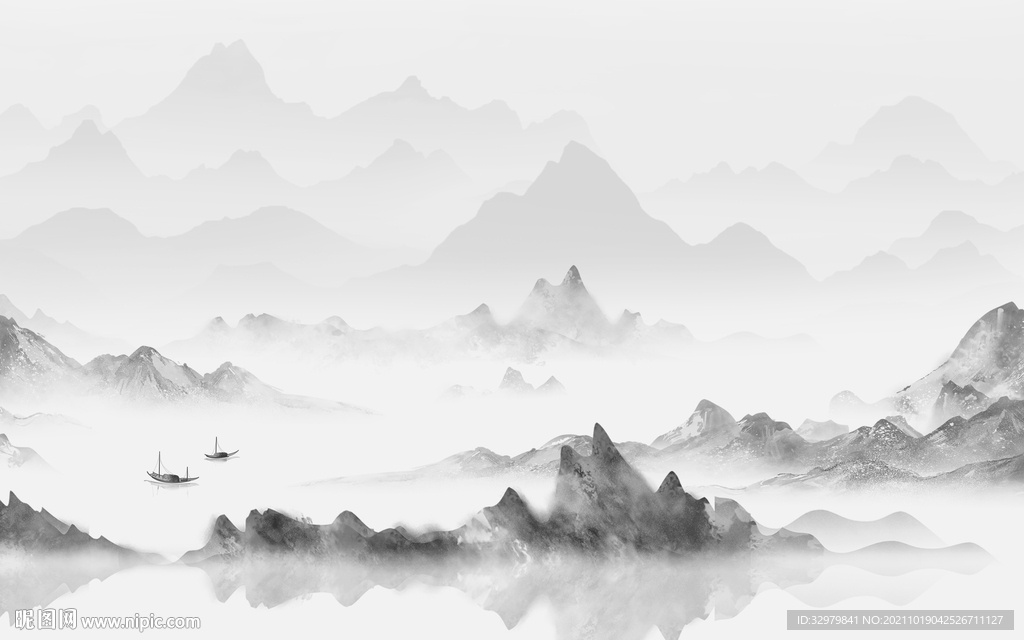 新款 灰色简约山水 文件分层 