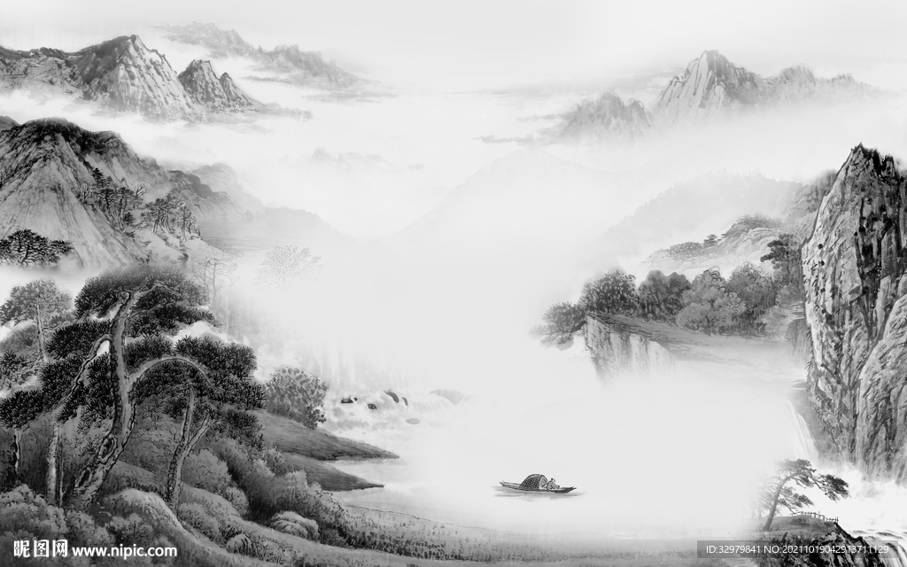 最新 灰色简约山水 文件分层 
