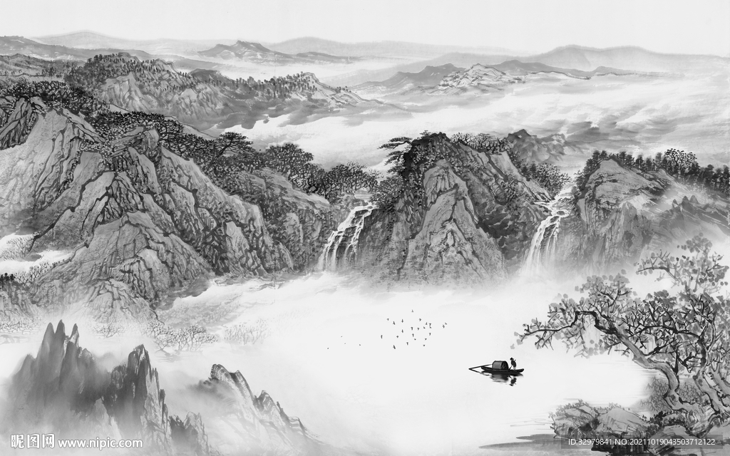 新款客厅意境山水 文件分层 