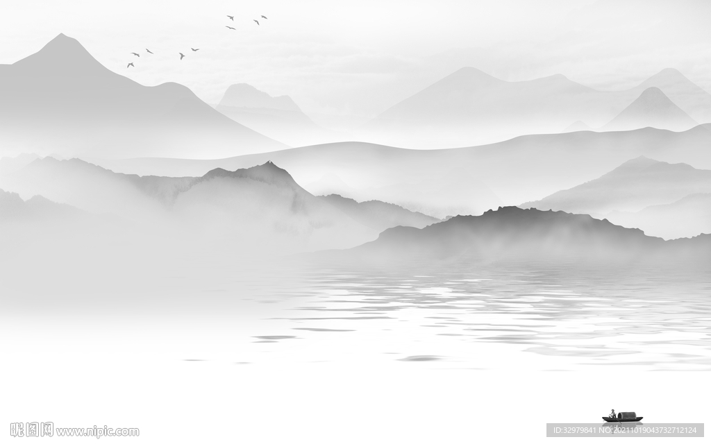 现代灰色简约山水 文件分层 