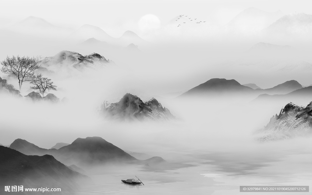 大气灰色简约山水 文件分层 