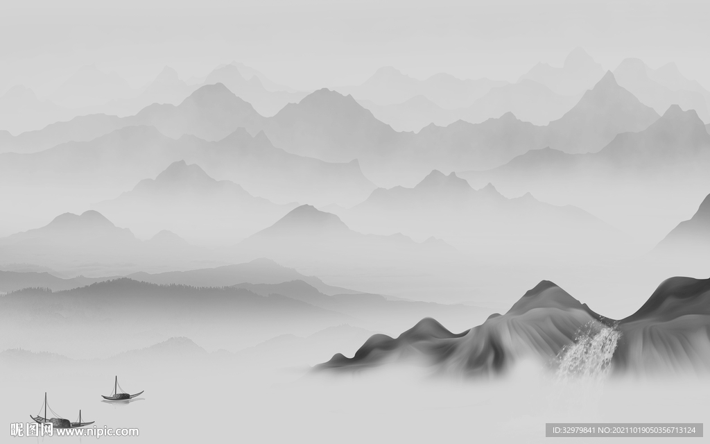 人气客厅意境山水 文件分层 