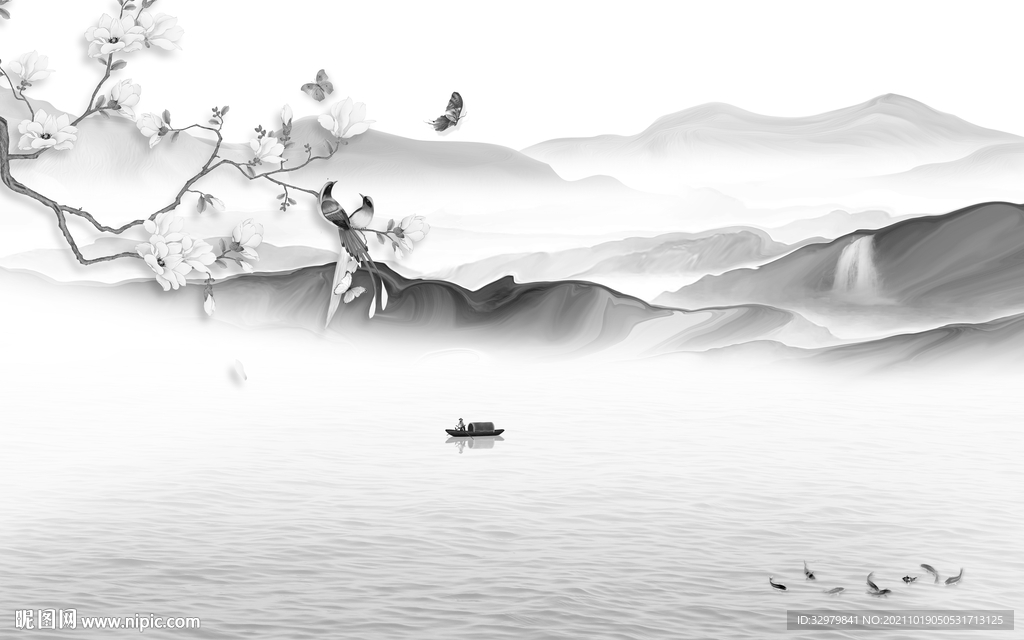 人气灰色简约山水 文件分层 