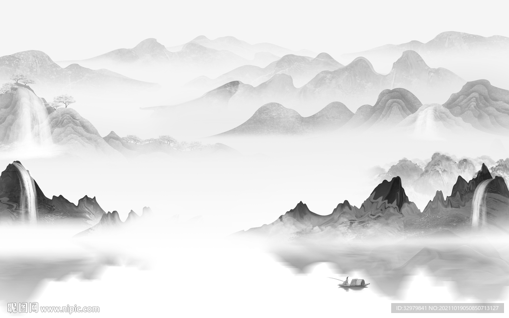 高清 灰色简约山水 文件分层 