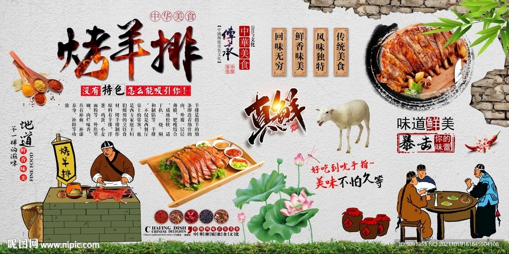 烤羊排背景墙