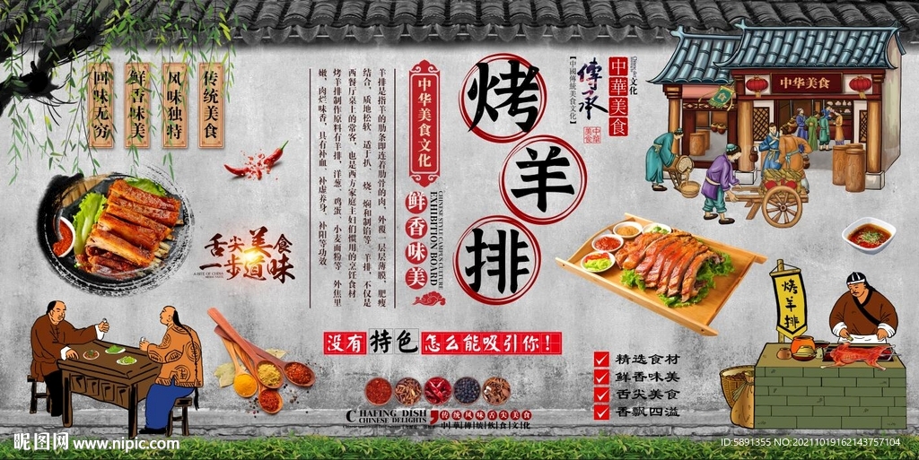烤羊排背景墙