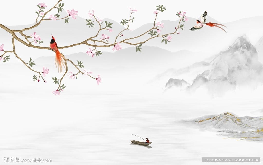 鸟语花香新中式背景墙