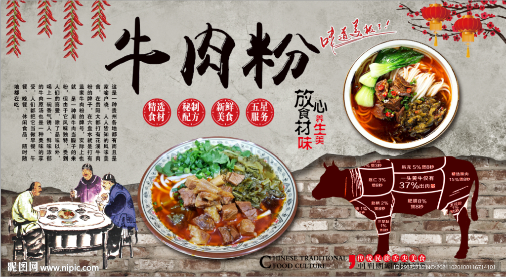 牛肉粉工装背景墙