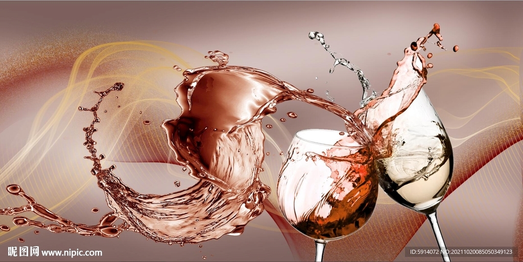 装饰画 抽象画线条 红酒杯