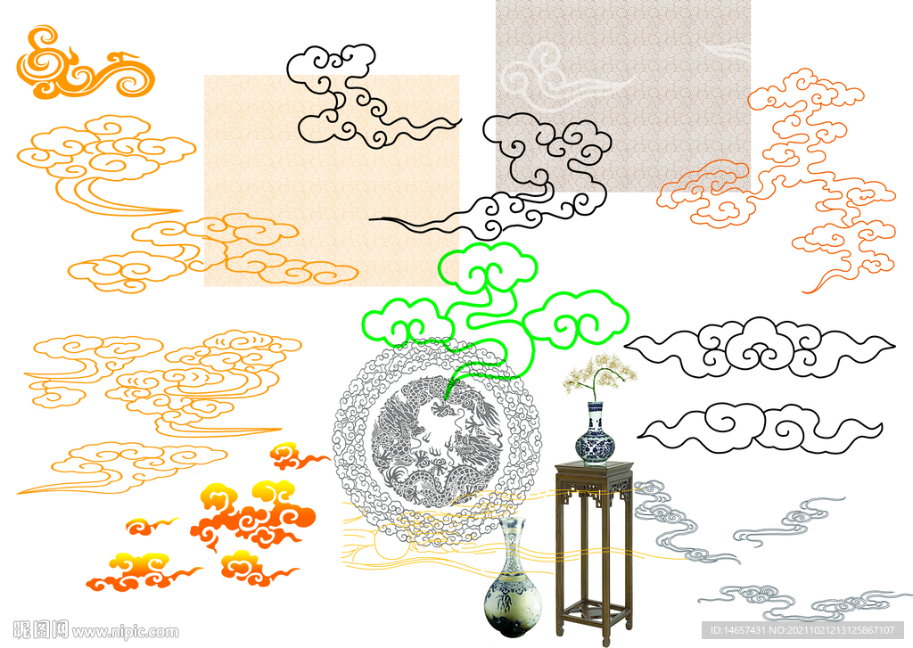 详云 古素材 复古花瓶  古装