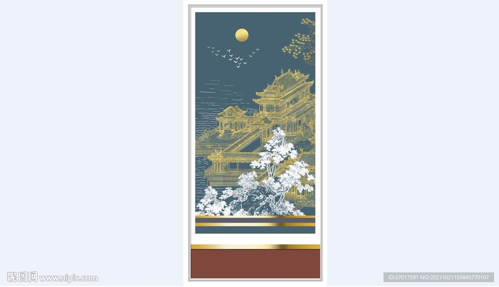 手绘风景树玄关刺绣装饰画