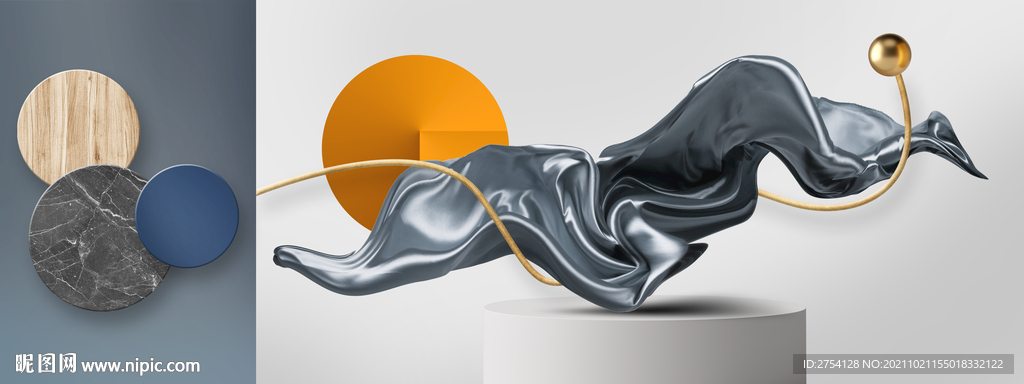 装饰画 晶瓷画 圆形 飘带