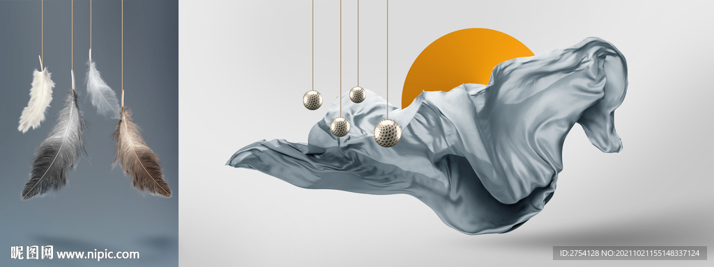 装饰画 晶瓷画 羽毛 飘带