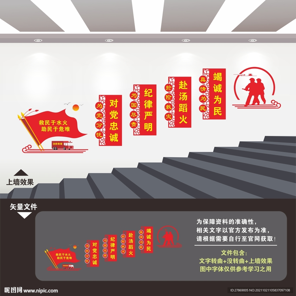 消防救援队楼梯楼道文化墙