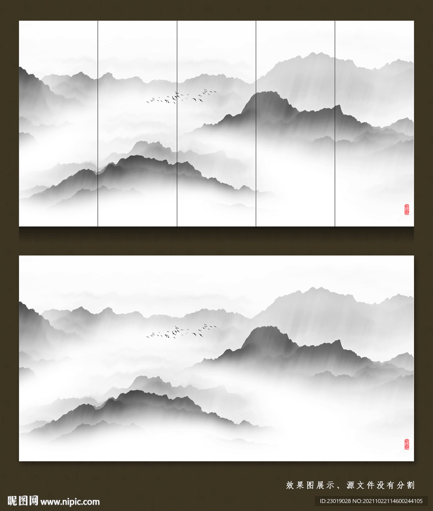 新中式抽象山水画背景墙