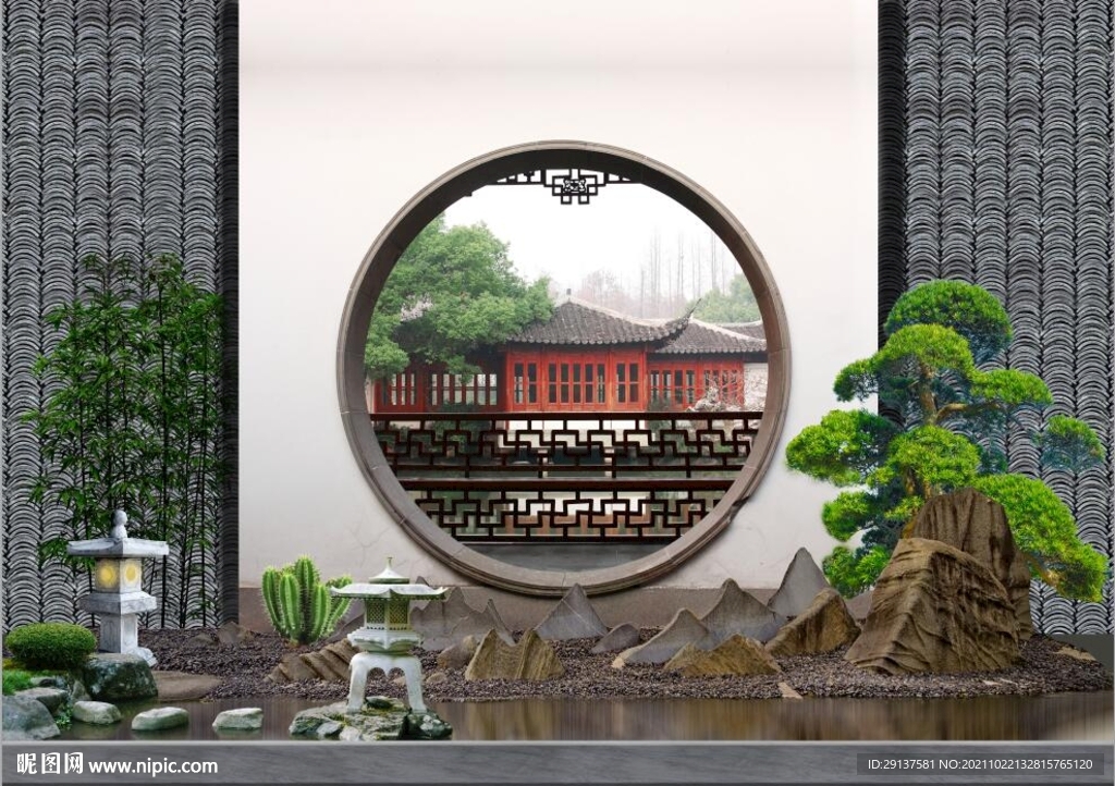 3D立体中式背景墙