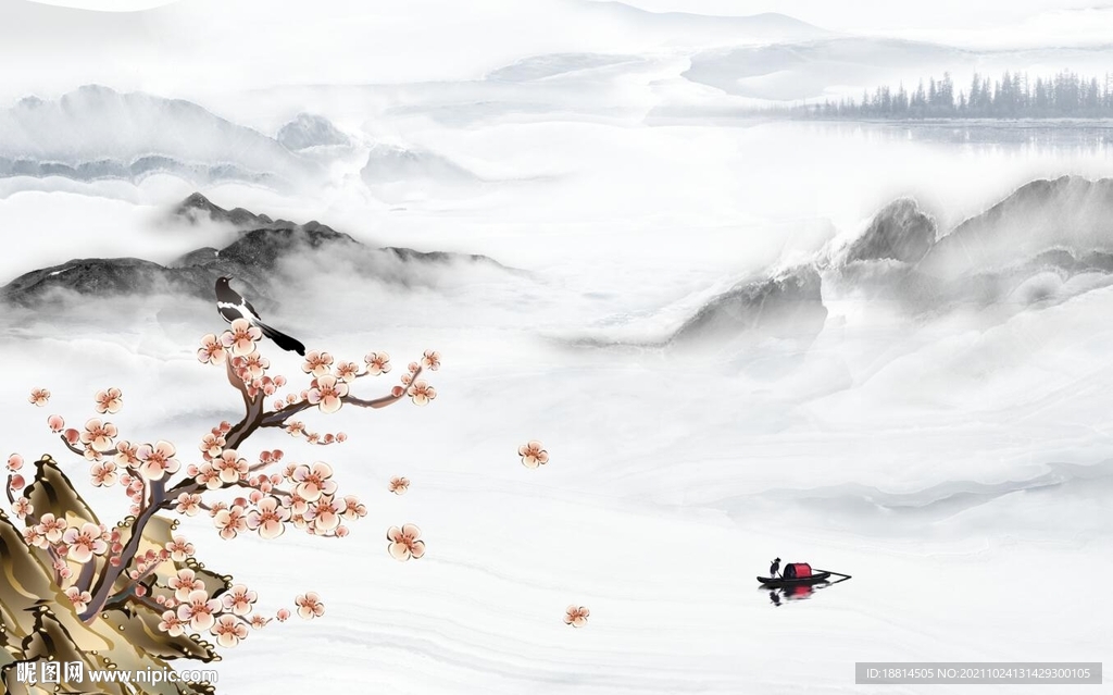 梅花新中式背景墙