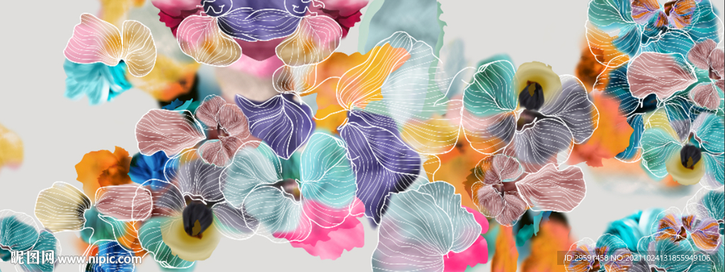 手绘蝴蝶兰背景墙