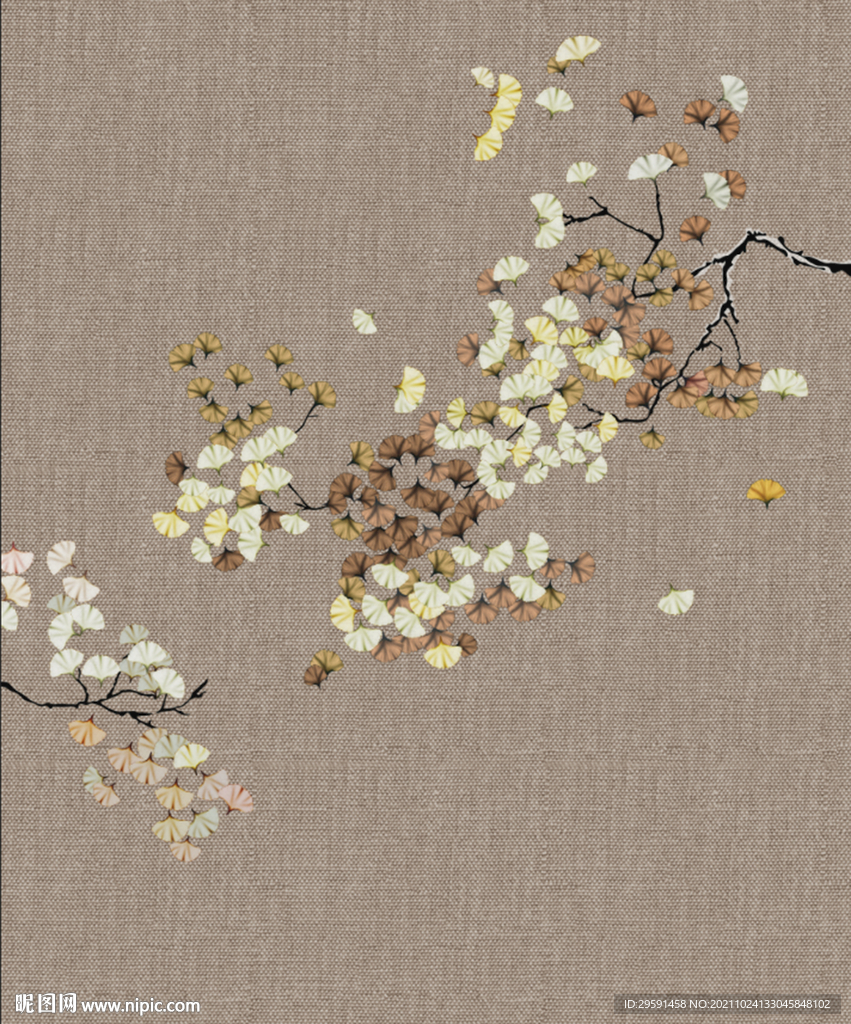 手绘银杏背景墙