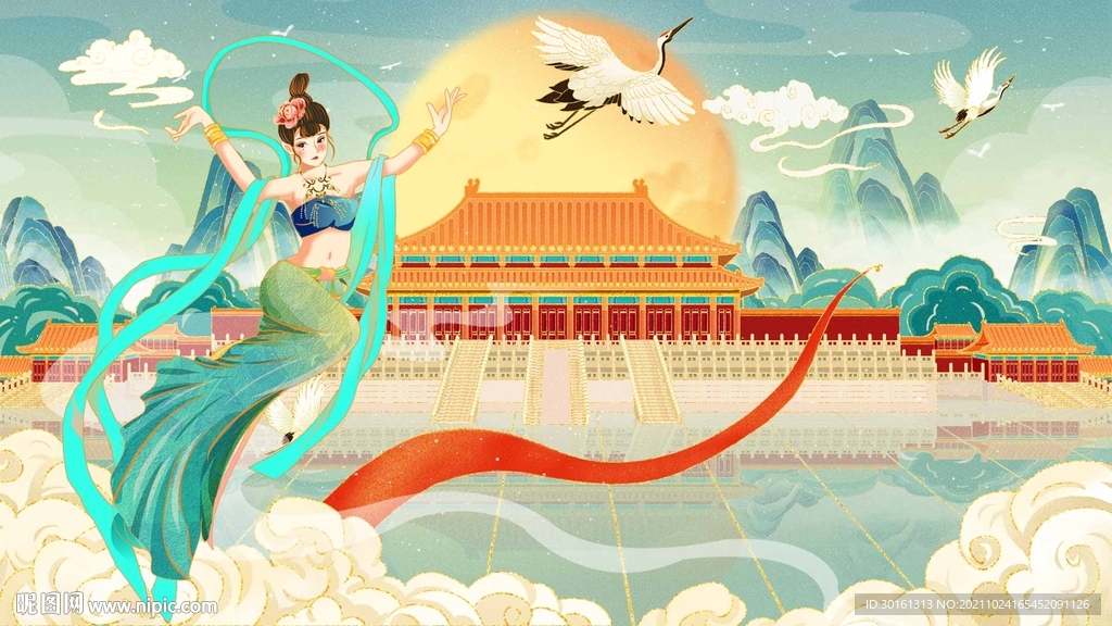 飞天仙女仙鹤背景