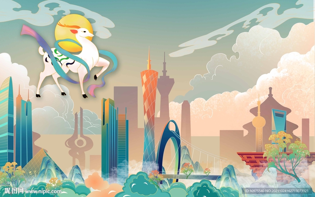 国潮风城市背景