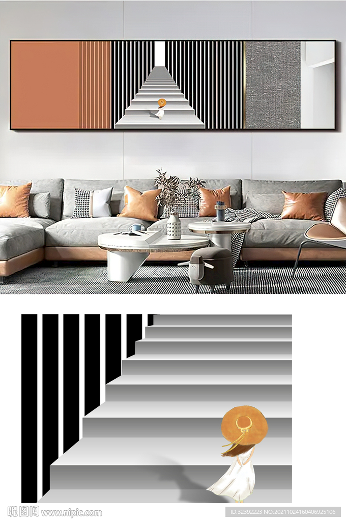 现代工业风建筑抽象客厅装饰画