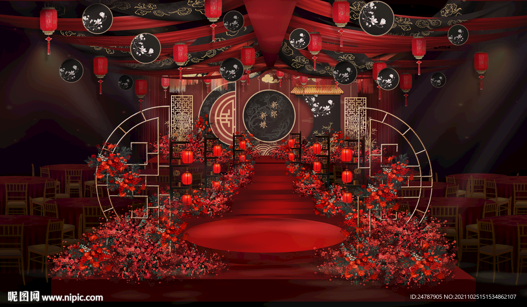 红黑汉式新中式婚礼效果图