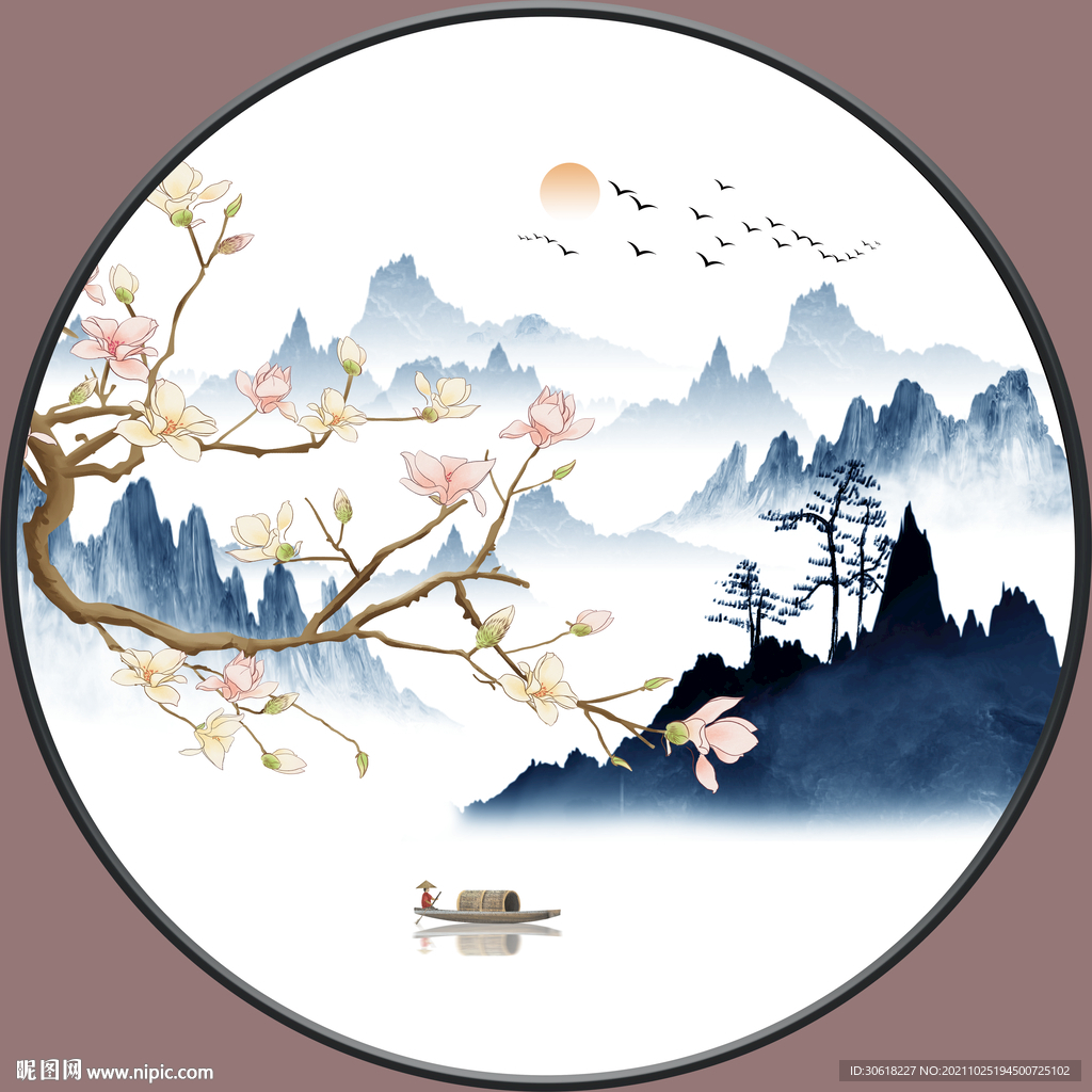 新中式圆形装饰画 