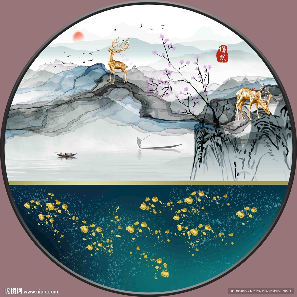 新中式圆形装饰画