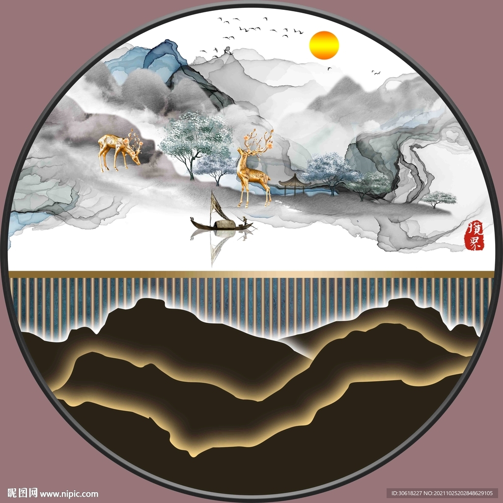 新中式圆形装饰画 