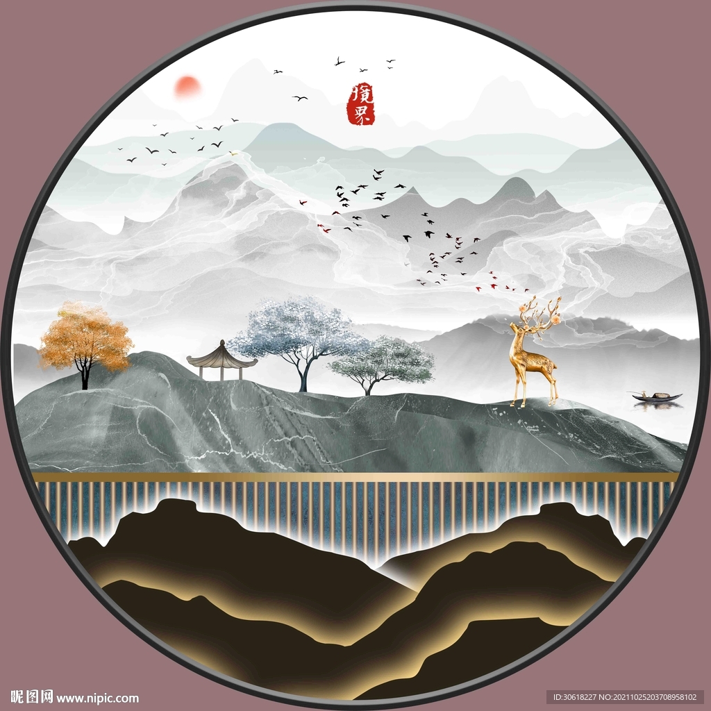 新中式圆形装饰画