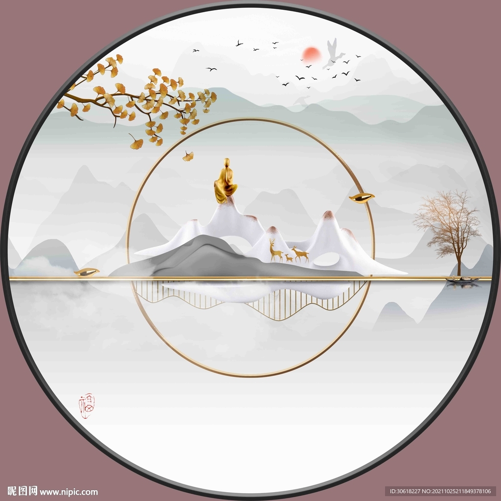 新中式圆形装饰画