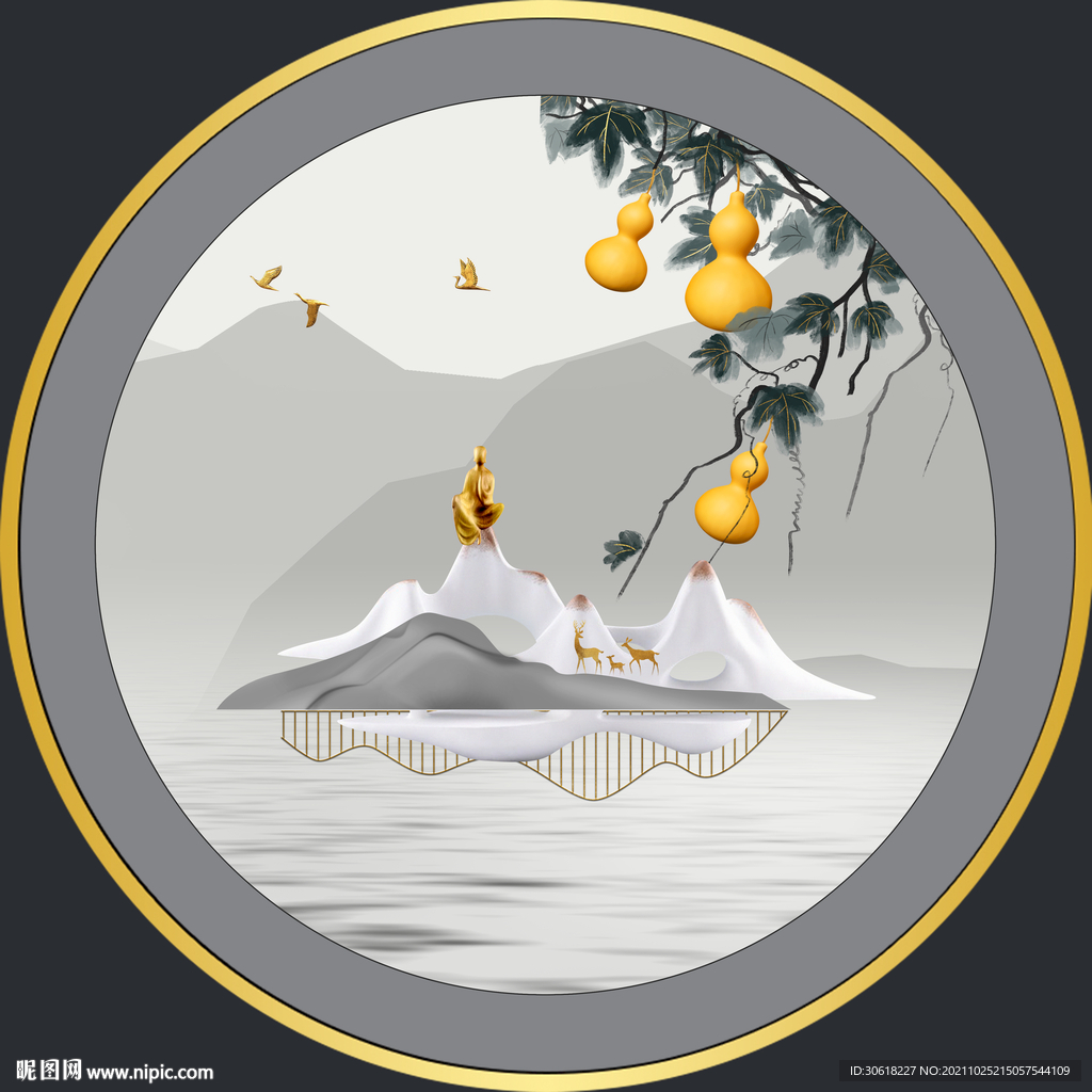 新中式圆 装饰画 