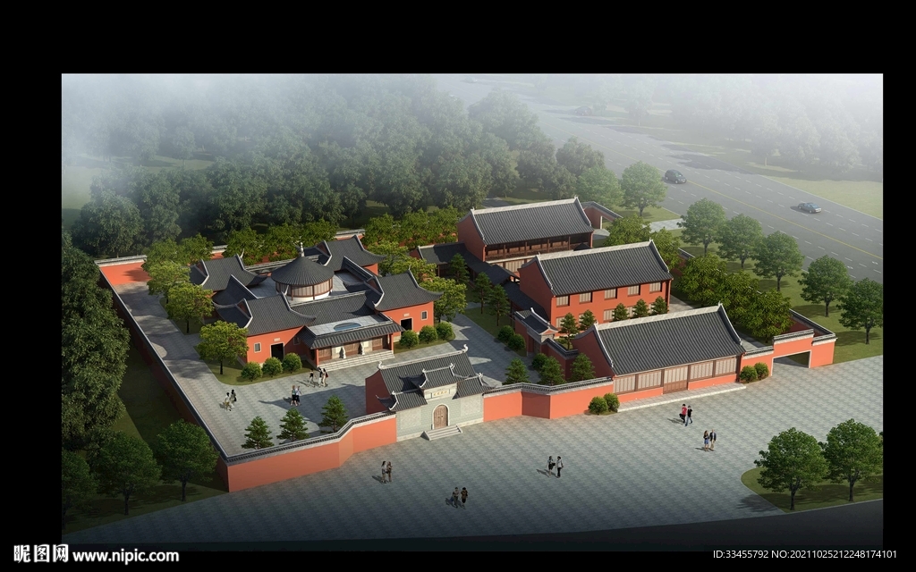 寺庙建筑鸟瞰