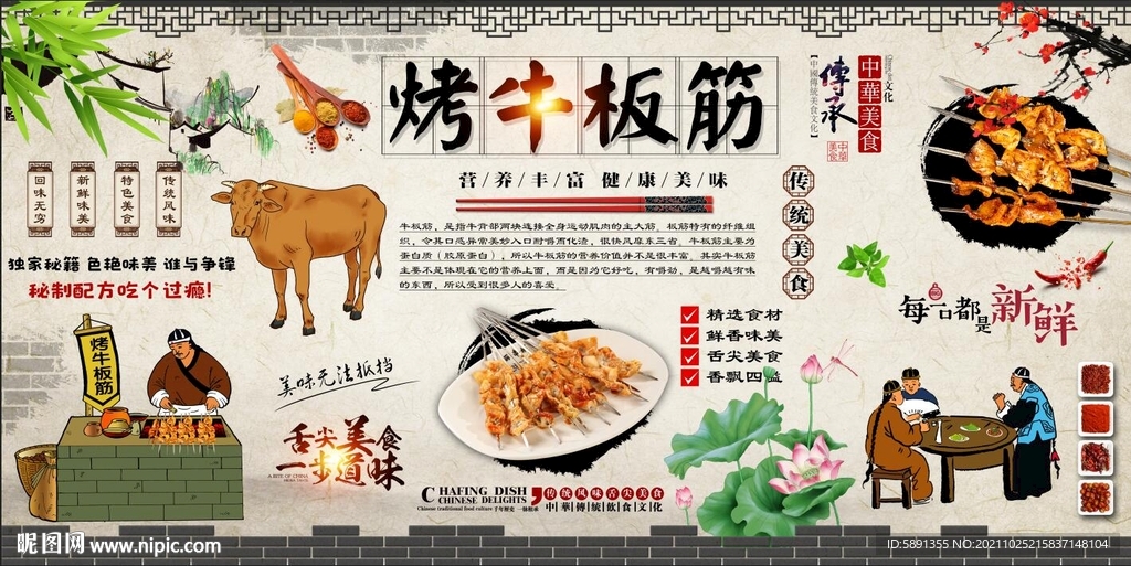 烤牛板筋背景墙