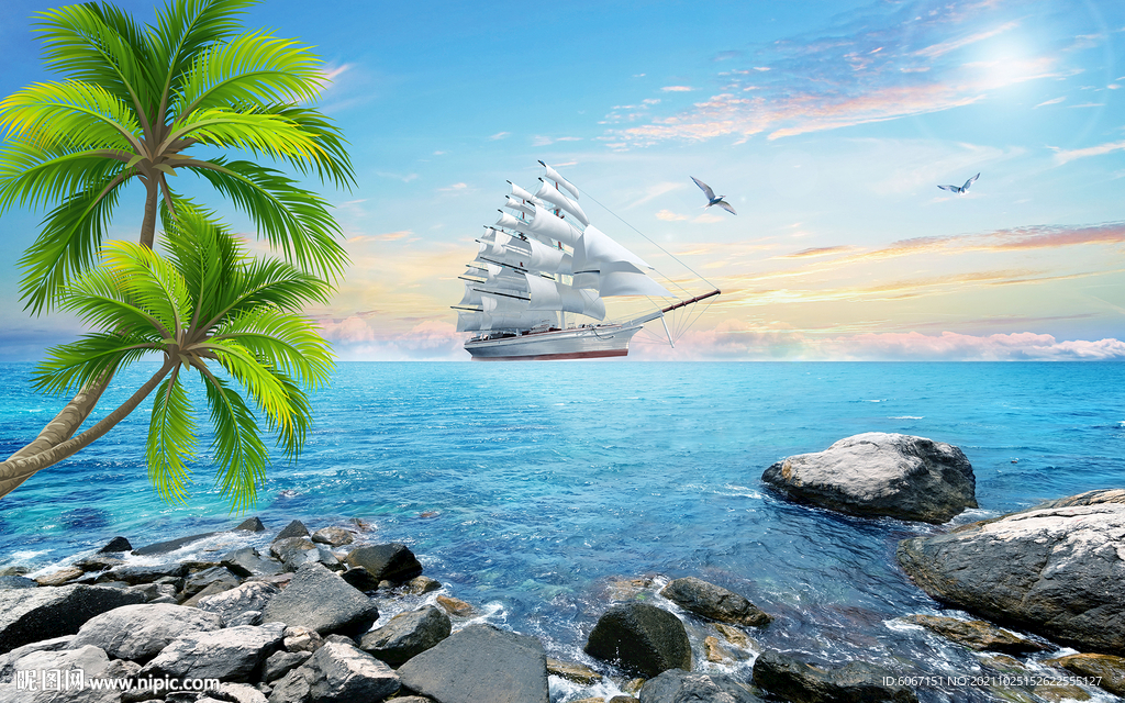 蓝天白云大海背景墙