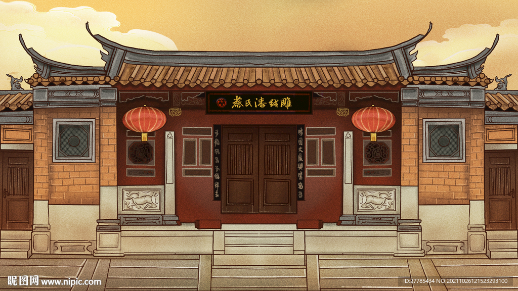 中国风古建筑插画