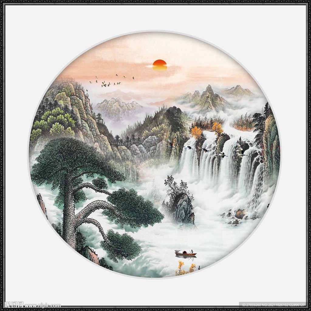 山水情 迎客松国画 