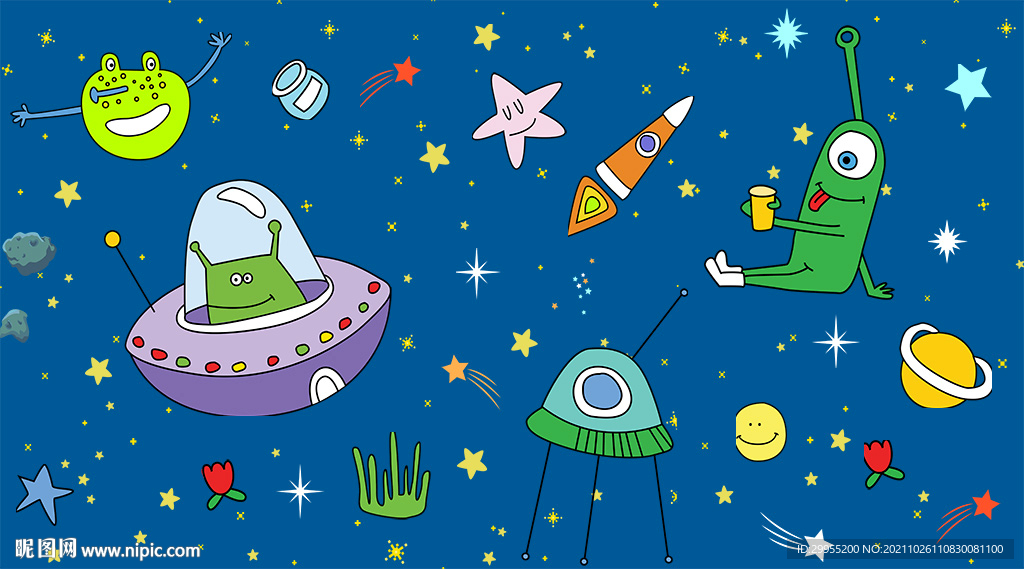 卡通外星生物背景墙
