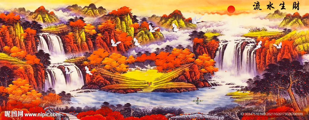 鸿运当头流水生财装饰画