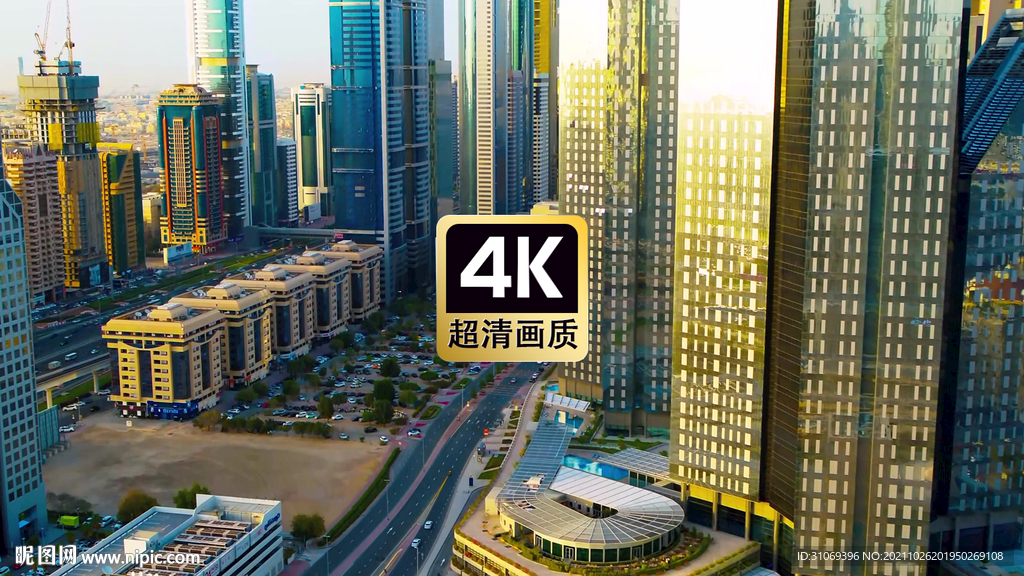 航拍迪拜街区商务大厦