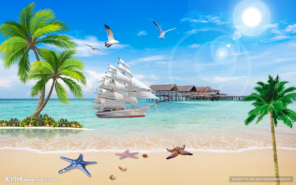 阳光沙滩海景图