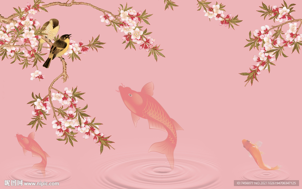 花鸟游鱼高清背景墙
