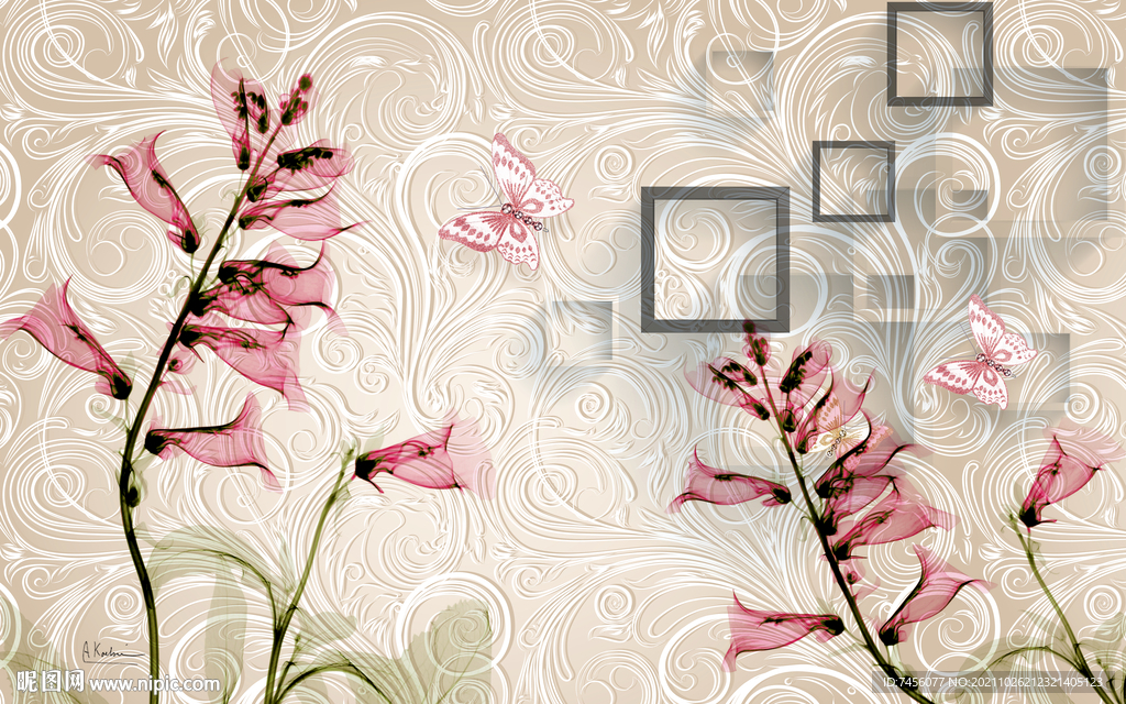 蝶恋花花纹立体背景墙