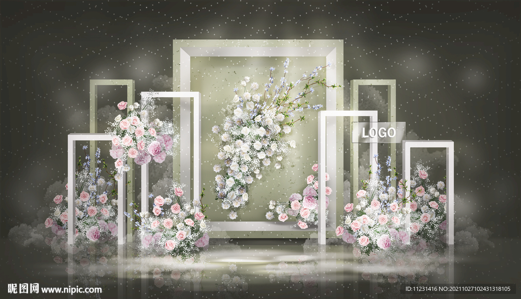 白绿婚礼手绘