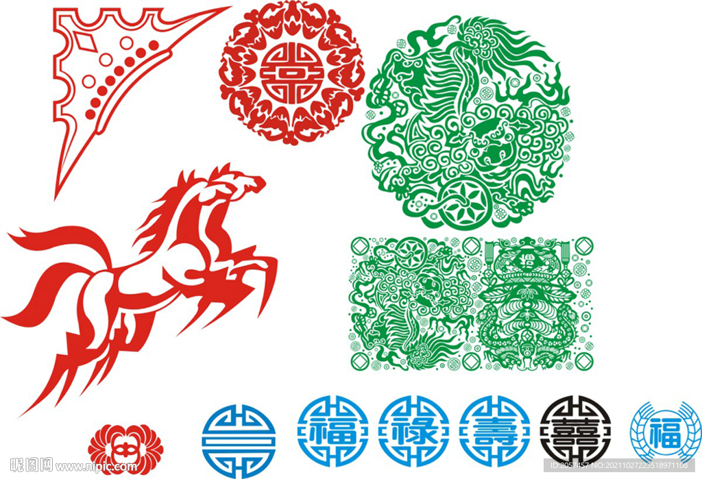 福禄寿传统狮子 马花纹