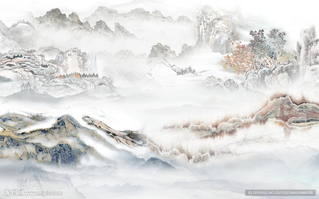 山水新中式电视背景墙